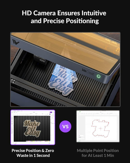 Vision 40W Laser Cutter and Engraver Machine, with Auto-Lifting, HD Camera, 4-In-1 Rotary, 600Mm/S Speed, Diode Laser Engraver for Tumblers Wood Metal Acrylic Small Business - Rotary Bundle