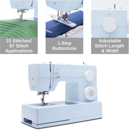 SINGER Heavy Duty 4423 Meltwater Blue High Speed Sewing Machine with Accessory Kit | Strong Motor with Enhanced Piercing Power, 97 Stitch Applications, Full Metal Frame, 1-Step Buttonhole & LED Light