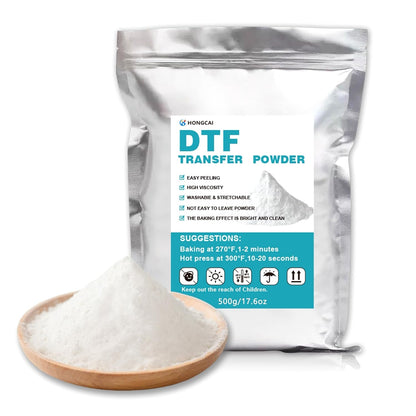 DTF Powder White - 500G/17.6 Oz Digital Transfer Hot Melt Adhesive,Pre-Treated Transfer Powder for All Fabrics, DTF Printing Material,Compatible with All DTF and DTG Printers.