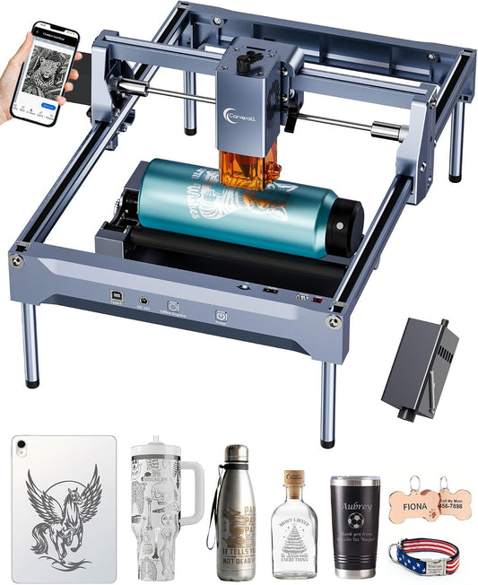 K15 Pro 10W Laser Engraver + 1W IR Module + Y-Axis Rotary Roller Bundle - 3-In-1 CNC Laser Cutter for Flat/Cylindrical/Metal/Glass, 10000Mw, Class 1