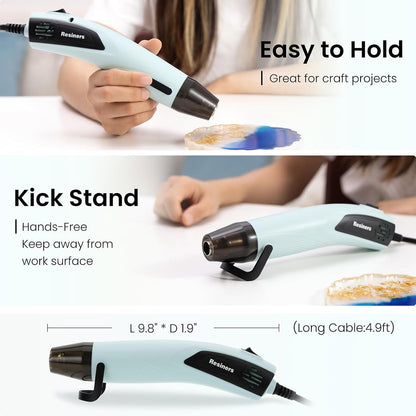 Heat Gun for Resin, 350W Fast Heating Dual Temp Heat Gun (482°F~662°F) with 3 Nozzles & 3 Silicone Covers, 4.9Ft Long Heat Gun for Bubble Remove,Vinyl Shrink Wrap,Candle Making,Epoxy Resin