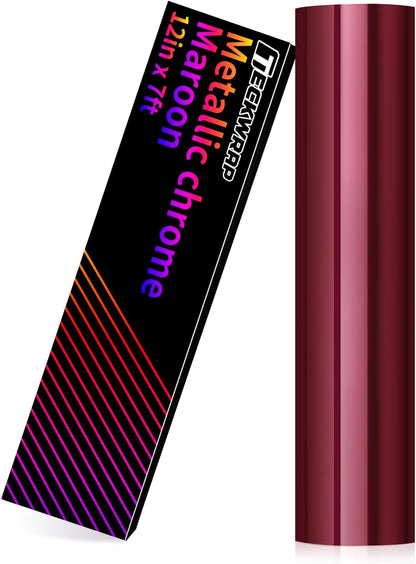 Maroon Chrome Metallic Vinyl - 12" X 7FT Maroon Permanent Vinyl Compatible with Silhouette Cutters, Signs, Scrapbooking, Craft, Die Cutters