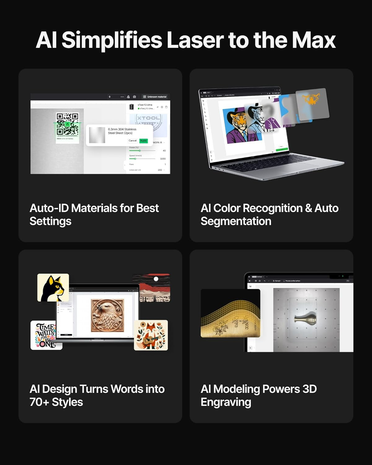 F2 Ultra Single 60W MOPA Fiber Laser Engraver, 100+ Color Metal Engraving, Dual 48MP Cameras, Auto Streamline, 15,000Mm/S Ultra-Fast, AI Powered 3D Laser Engraving Machine