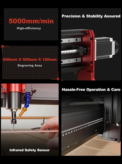 TTC6050 CNC Router Machine, Desktop Engraving Machine 600X500Mm Working Area, 500W Spindle, 3-Axis CNC Engraving & Laser Cutting for Wood, Metal, Acry
