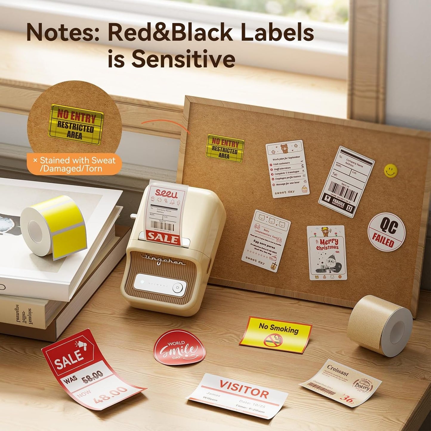 NIIMBOT Refill Label- 300DPI Red & Black Dual Color Sticker Paper round (1.18"X1.18"/30X30Mm) for School, Office, Retail, Baking & Safety Labels - Compatible with Pro Series Label Makers