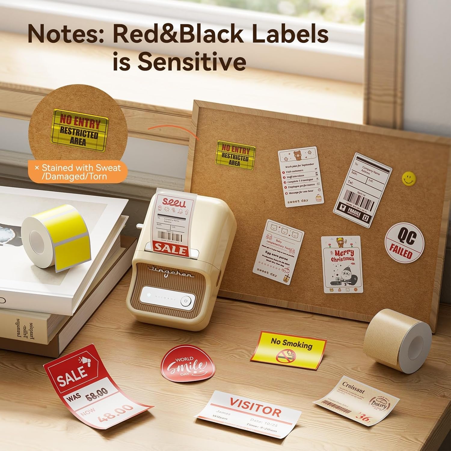 NIIMBOT Refill Label- 300DPI Red & Black Dual Color Sticker Paper Red Line (2"X3.5"/50X90Mm) for School, Office, Retail, Baking & Safety Labels - Compatible with Pro Series Label Makers