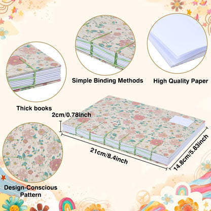 WEBEEDY DIY Coptic Stitch Bookbinding Kit for Beginners, Complete A5 Notebook Making Kit with Flower Cover, Bone Folder, A4 Papers, Needles, Tools, Diary Journal Making Supplies Handmade Gift
