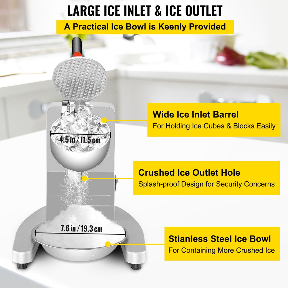 brand Electric Ice Shaver Crusher Snow Cone Maker Machine with 4 Stainless Steel Blades 220LB/H Shaved Ice Machine 300W