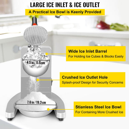 brand Electric Ice Shaver Crusher Snow Cone Maker Machine with 4 Stainless Steel Blades 220LB/H Shaved Ice Machine 300W