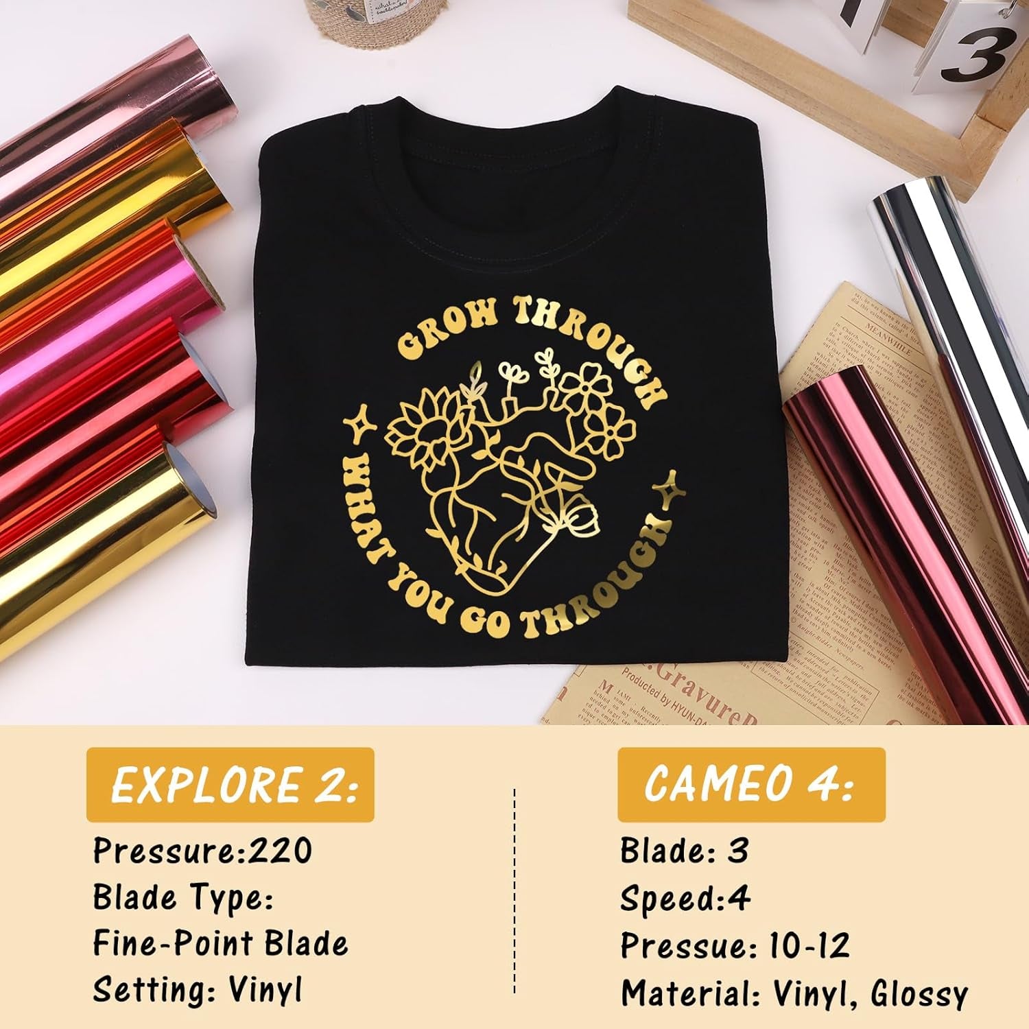 Gold Metallic Chrome HTV Heat Transfer Vinyl, Soft Foil Gold Iron on Vinyl for Halloween T-Shirts Easy to Cut & Weed DIY Heat Press Design,12" X 6Ft