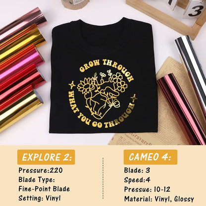 Gold Metallic Chrome HTV Heat Transfer Vinyl, Soft Foil Gold Iron on Vinyl for Halloween T-Shirts Easy to Cut & Weed DIY Heat Press Design,12" X 6Ft