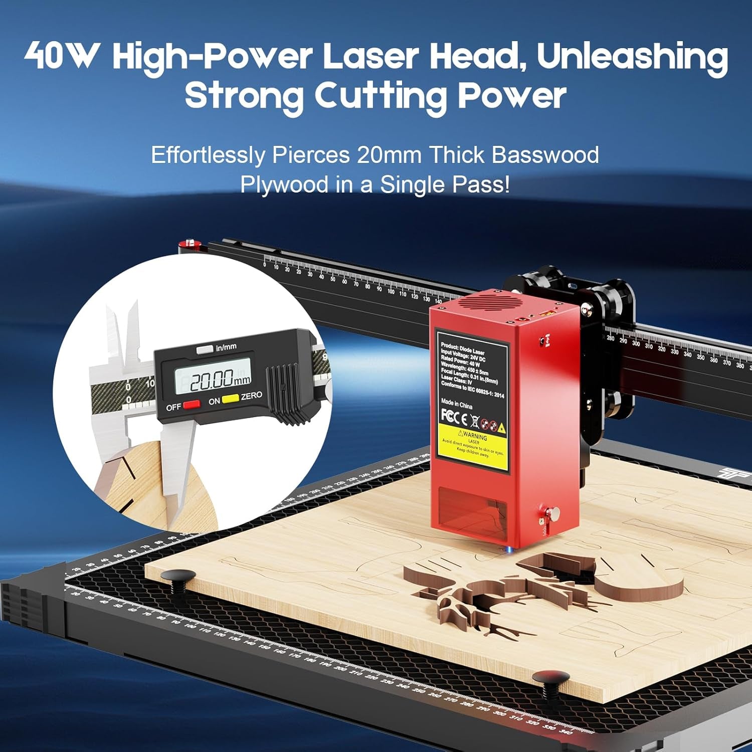 40000Mw Laser Engraver Machine Twotrees TS2 Laser Cutter 0.08Mm Spot 450×410Mm Large Work Area, 6000Mm/Min High Speed Laser Engraving for Wood Metal Acrylic Glass Stainless Steel, DIY Craft