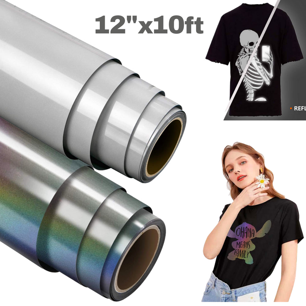 12''X10Ft Reflective Heat Transfer Vinyl HTV Roll Iron on Vinyl for Cricut