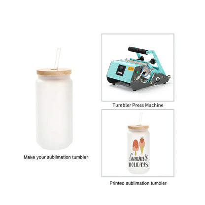 Wholesale 18 OZ Sublimation Blanks Glass Cans Tumblers Frosted Bulk with Bamboo Lid and Glass Straw 12 Pack & 60 Pack & 120 Pack