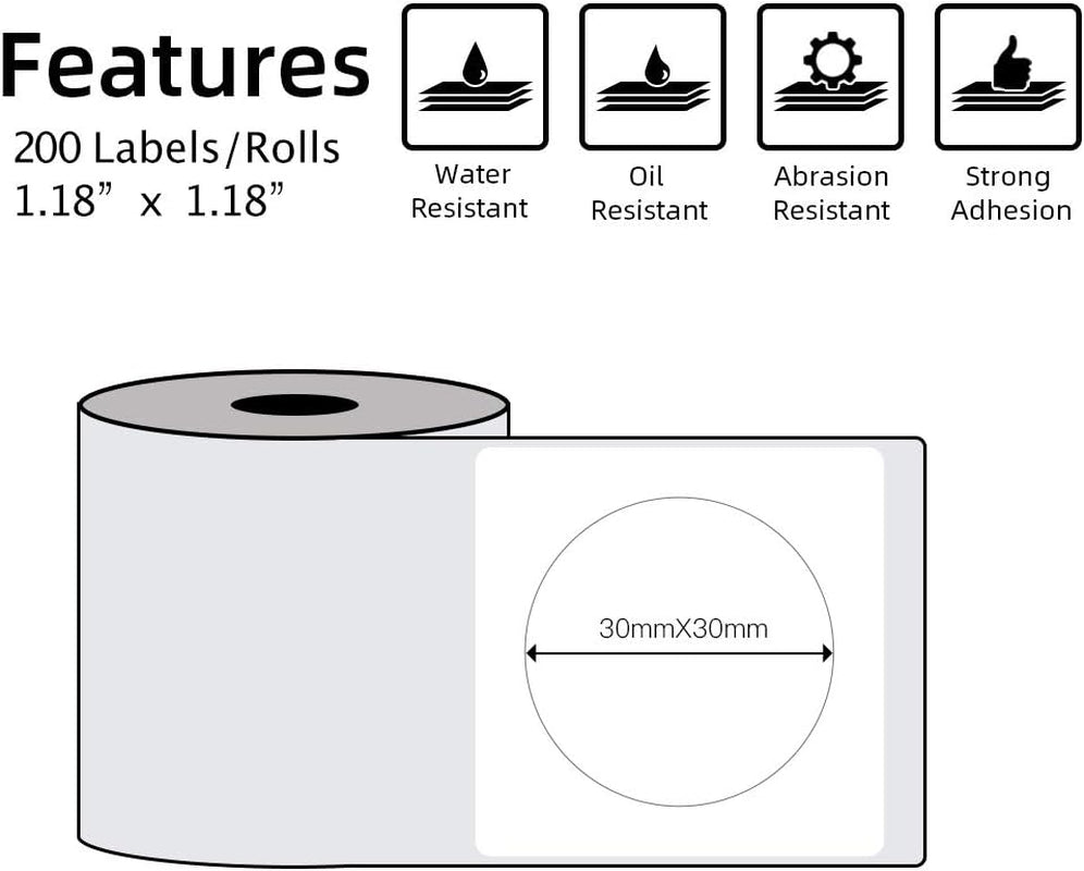 Phomemo Multi-Purpose Self-Adhesive round Circle Label for Phomemo M110/M110S/M120/M200/M220 Label Maker, 1.18'' X 1.18'' (30X30 Mm) Thermal Labels for Barcode, DIY Logo Design, Black on White