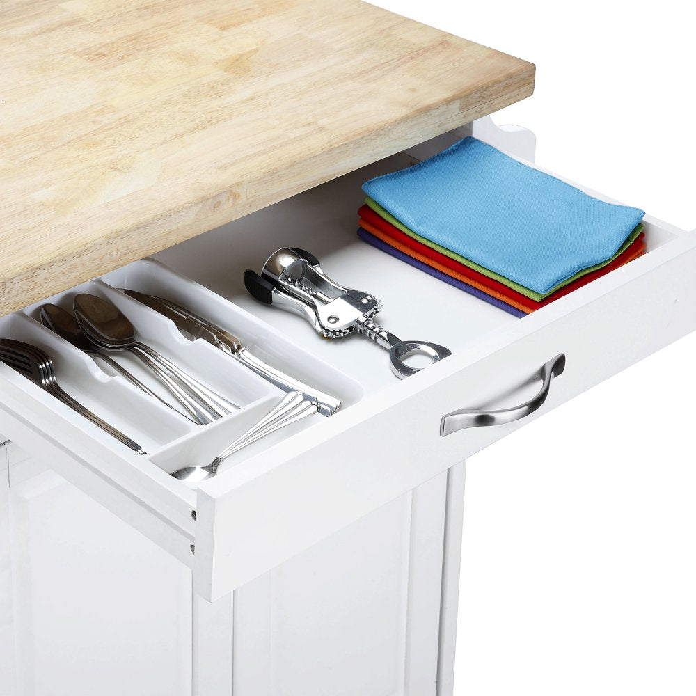 Kitchen Island Cart with Drawer and Storage Shelves, White