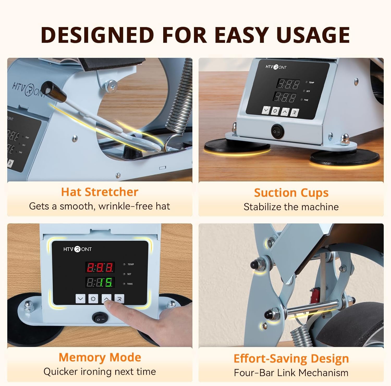 Hat Press Machine - Hat Press Heat Machine for Caps with 2 Platens & Caps Stretcher, Hat Heat Press Machine for Caps with Precise Temp&Timer Control for Heat Transfe Vinyl, Sublimation