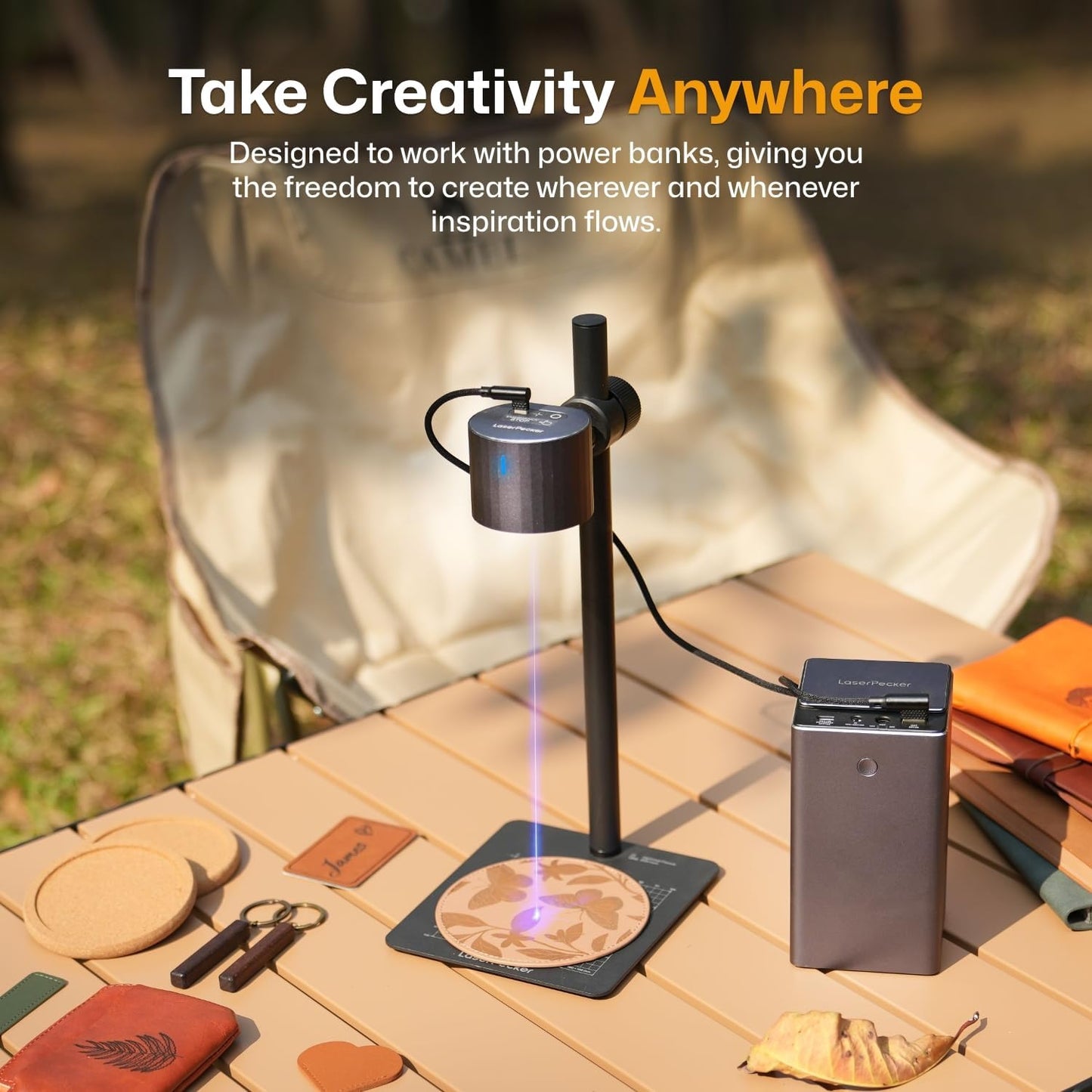 Laserpecker LP1 plus Mini Laser Engraver for Beginners, Pocket-Sized Laser Engraving Machine with Adjustable Stand, 360° Multi-Angle Engraving for Wood Leather Paper DIY Projects