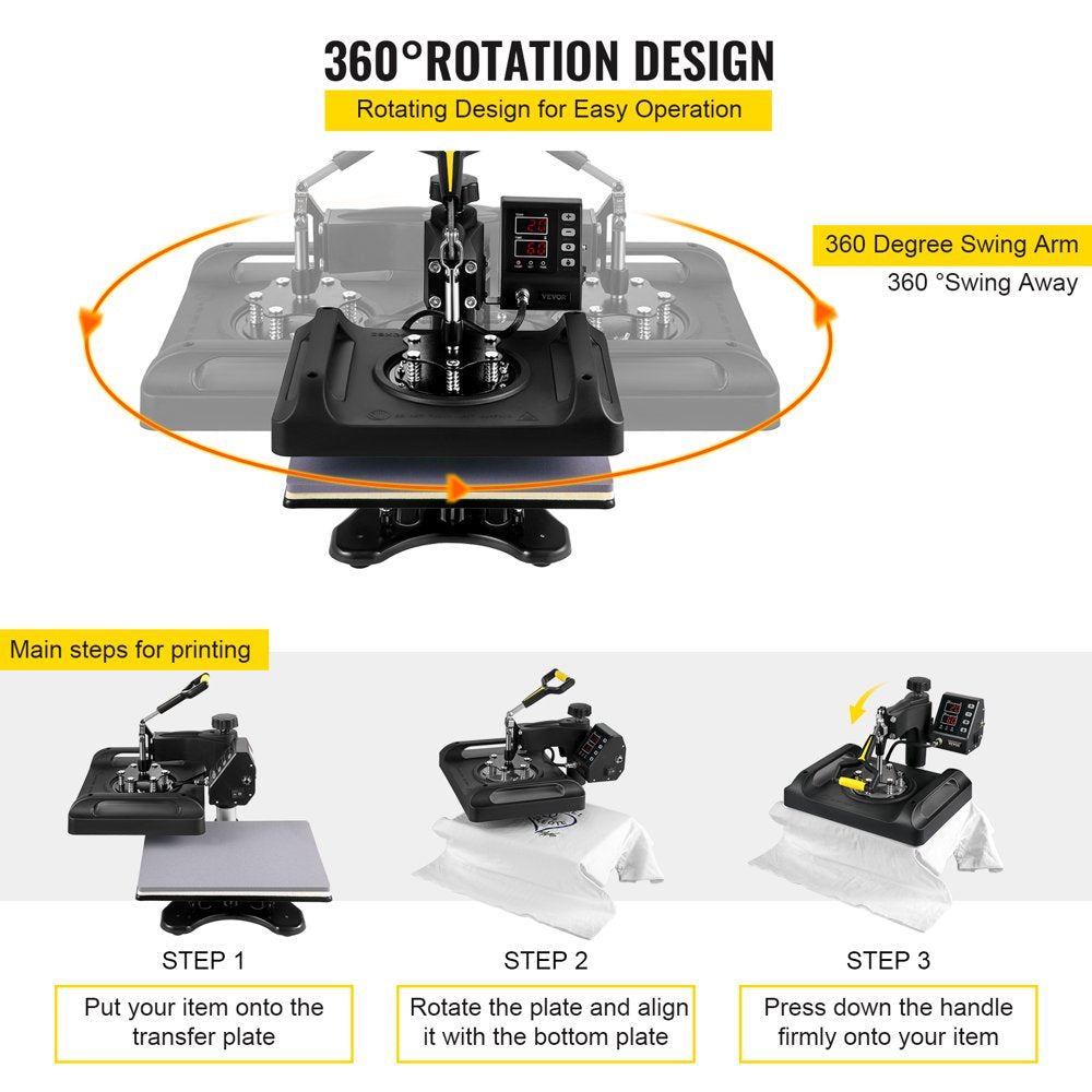 brand 5 in 1 Upgrade Heat Press Machine 12 X 15 Inch with FCC&CE Quality-Safety Certification Heat Press 800W Combo Multifunctional Sublimation 360° Rotation Heat Press Shirt Printing Machine