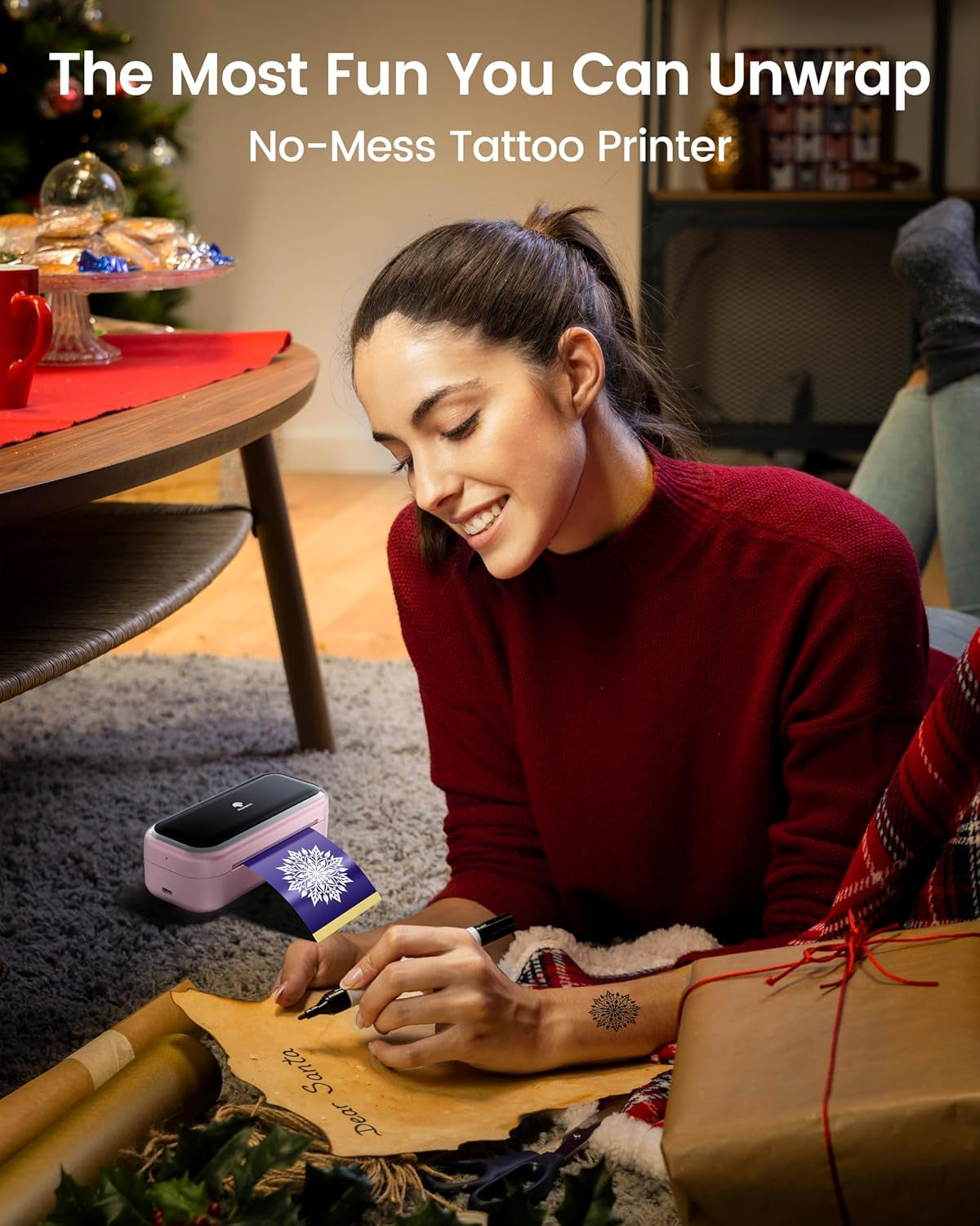 Phomemo Tattoo Maker -Mini Tattoo Stencil Printer Machine TP31 with 30Pcs Transfer Paper,Small Portable Tattoo Machine for Beginners/Enthusiast/Artists,Easy to Use with Smartphone,Pad- Pink