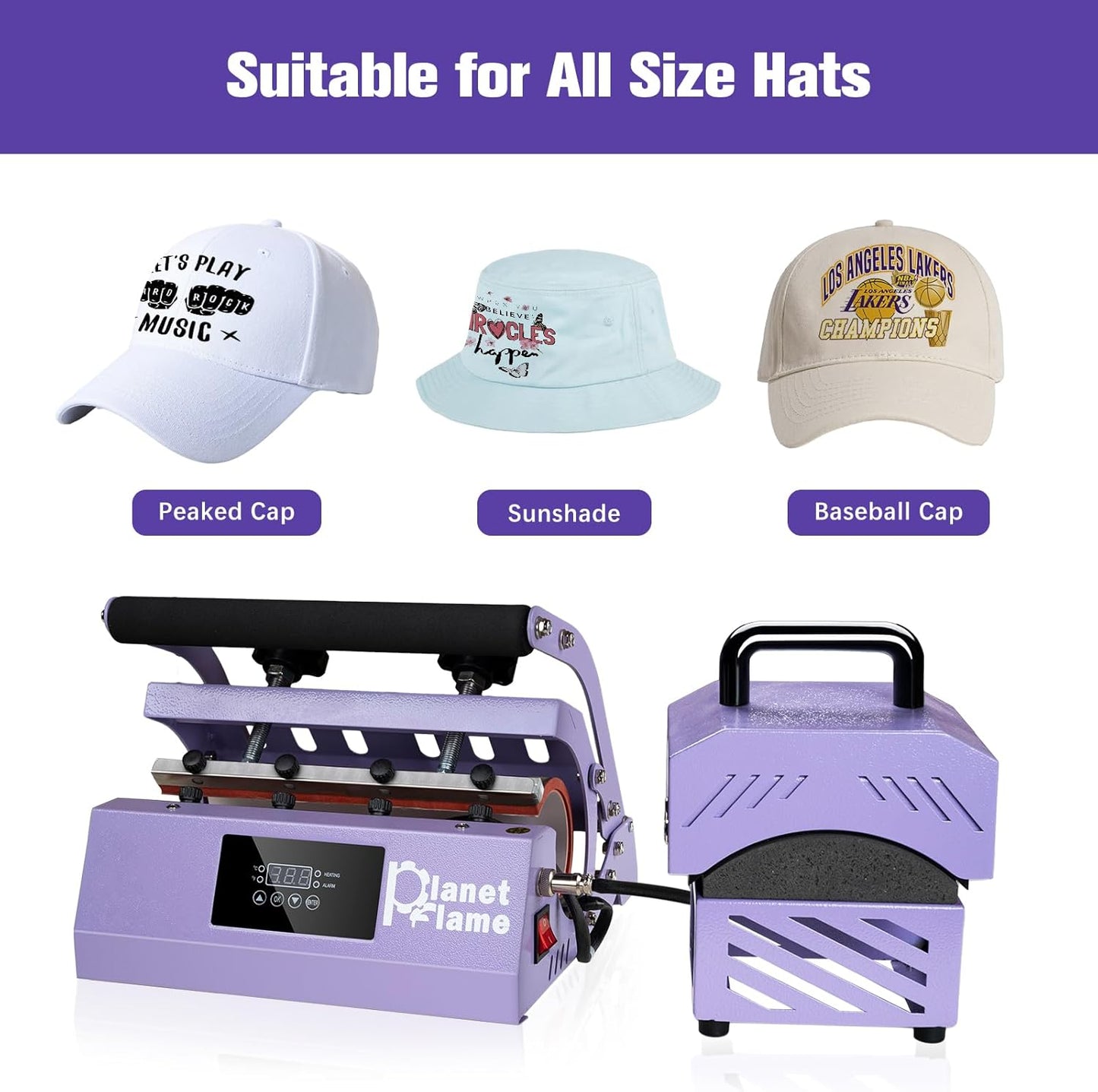 Tumbler and Hat Heat Press Machine, 2-In-1 Combo Machine for Cup and Cap with Gloves and High Temp Heat Resistant Tape for 11Oz-30Oz Sublimation Tumbler and All Caps, Purple