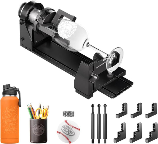 Longer Chuck Rotary Roller Is Ideal for Engraving Cylindrical, Wine Glass, and Irregular Objects. Y-Axis 360° Rotation, Compatible with Ray5, Ray5 Mini, B1, and Most Other Frame-Style Laser Engravers.