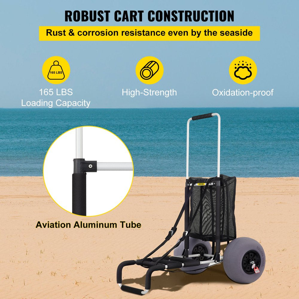 Beach Cart for Sand, 23" X 15" Cargo Deck, 13" TPU Balloon Wheels, 165LBS Loading