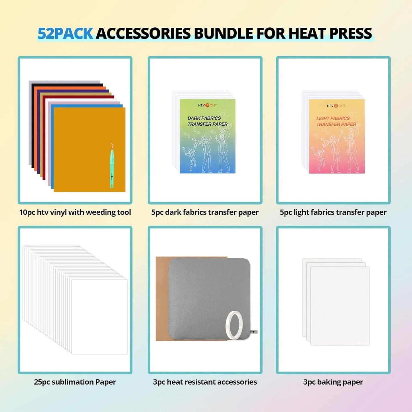 HTVRONT 12X10 Heat Press Machine Bundle - H10 12X10 Heat Press Machine & 52 Pcs Heat Press Supplies for Heat Press,Blue