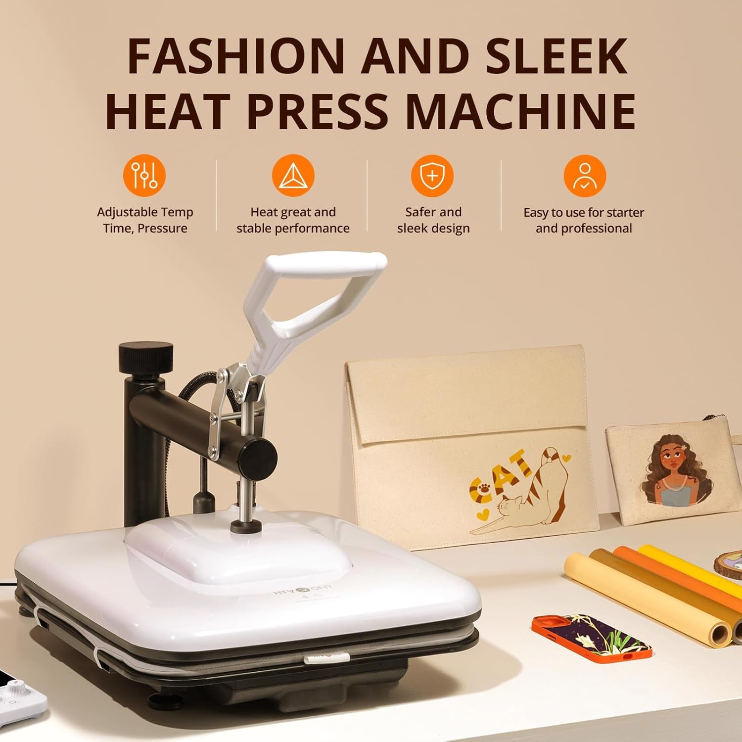 15X15 Heat Press Machine, 3Pcs Teflon Sheets, 47Pack HTV Vinyl Sheets