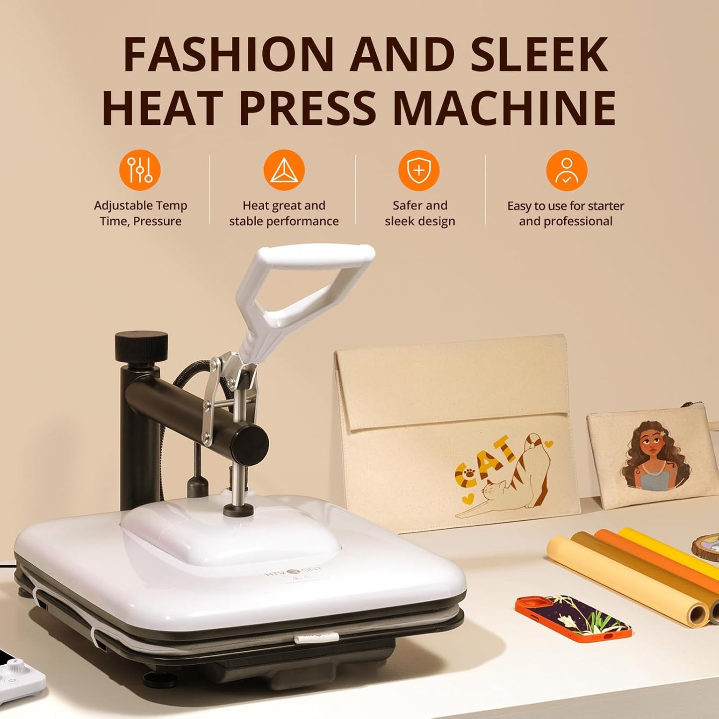 15X15 Heat Press Machine, Mini Heat Press Machine, 3Pcs Teflon Sheets