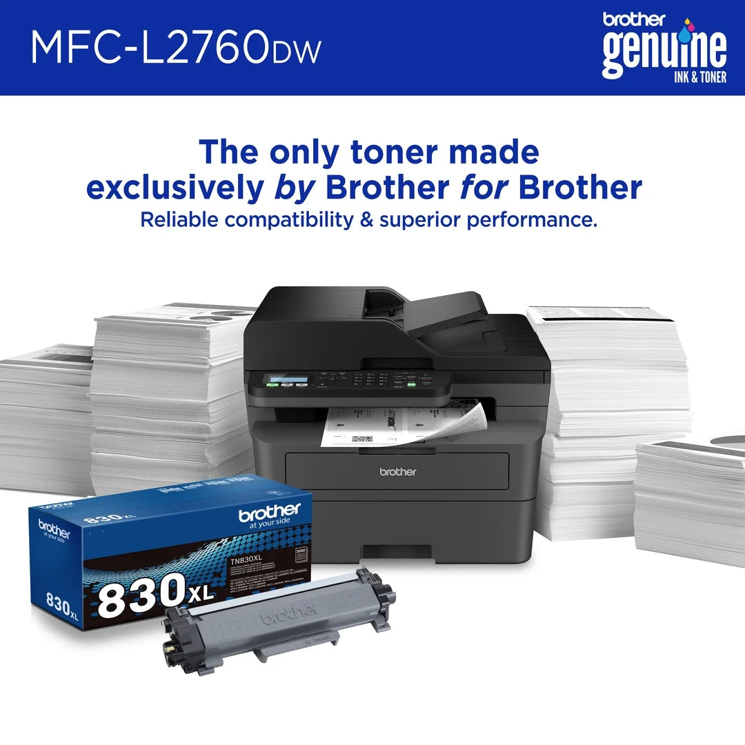 Wireless MFC-L2760DW Compact Monochrome All-In-One Laser Printer with Copy, Scan and Fax, Duplex and Mobile Printing