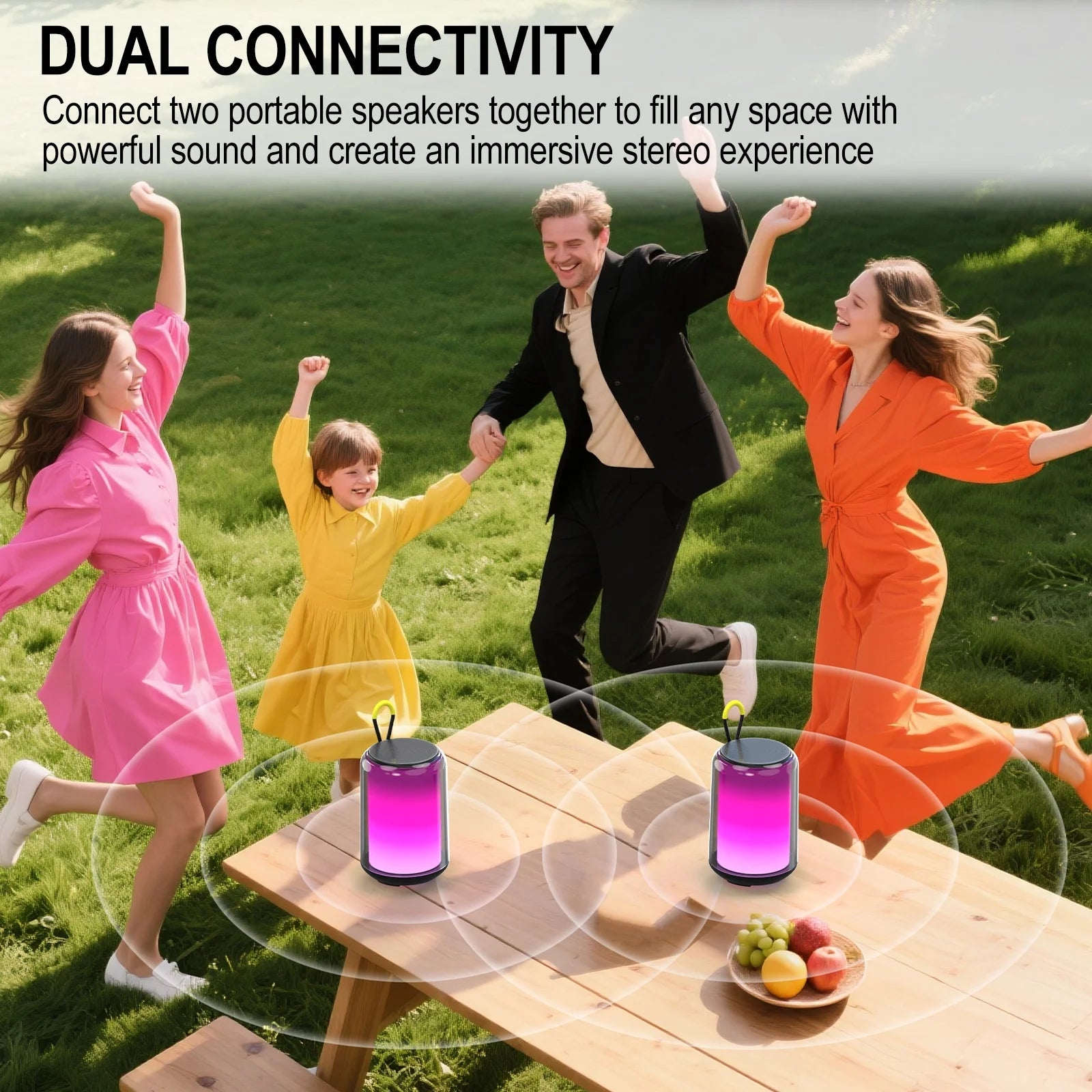 Portable Bluetooth Speaker with RGB Lights, 15H Playtime, IPX5 Waterproof, HD Stereo Sound, Bluetooth 5.3 Wireless Speaker for Party & Outdoor Use