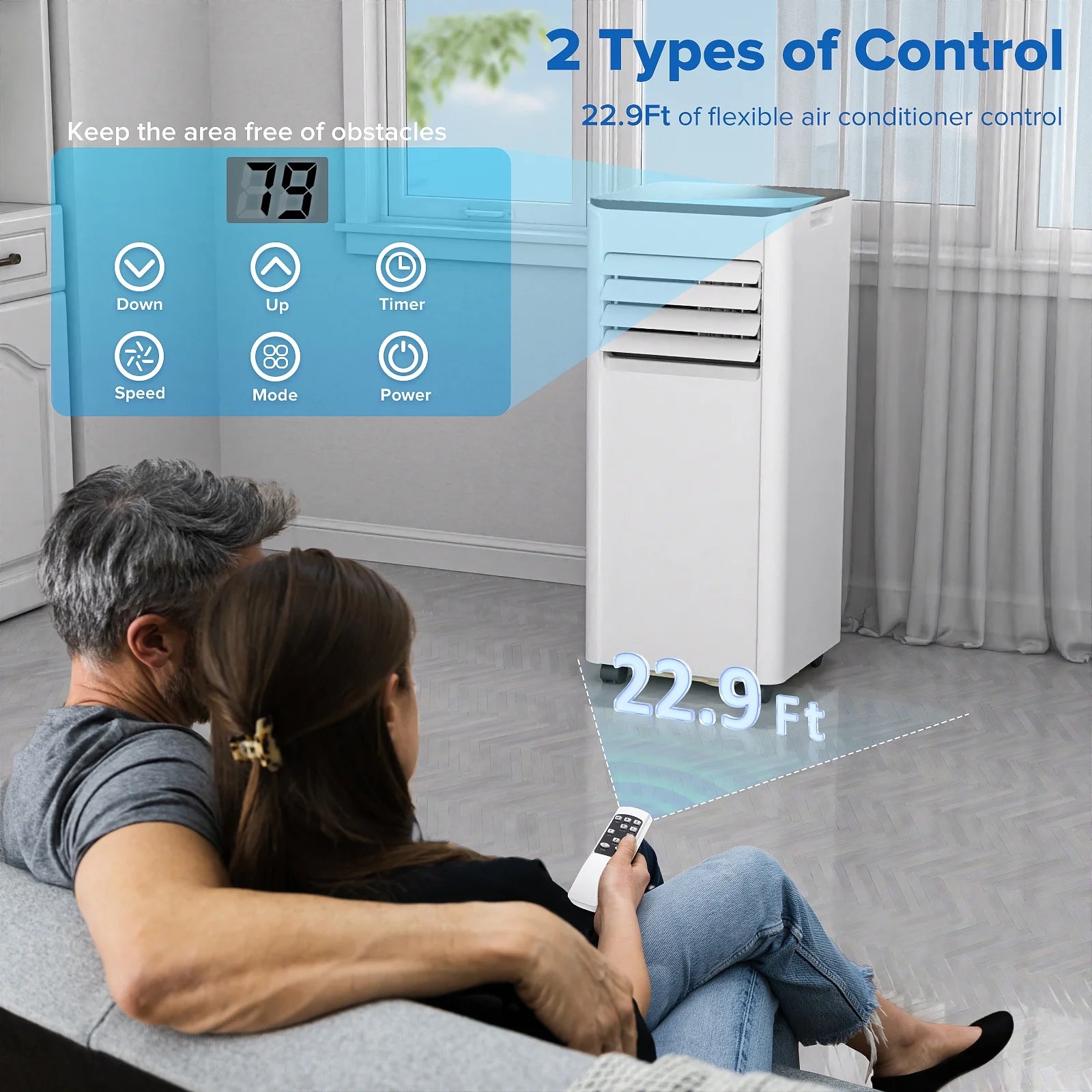 8000 BTU Ashare Portable Air Conditioner, 4-In-1 AC Unit with Fan, Cool and Dehumidifier, Sleep Mode, Remote Control, for Rooms up to 350 Sq Ft