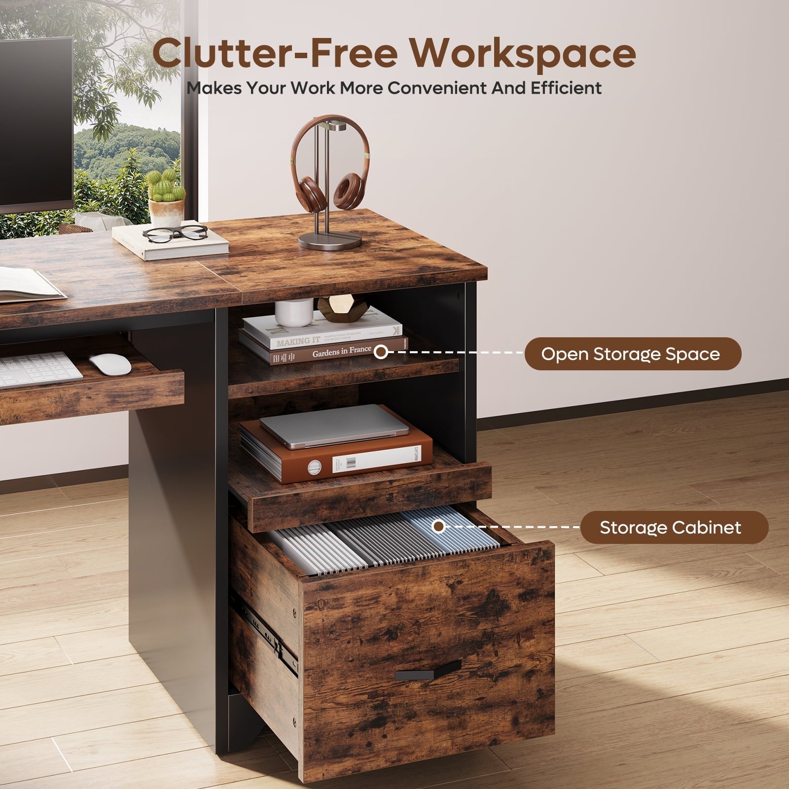47 Inch Computer Desk with Storage File Drawer & Keyboard Tray, Home Office Writing Desk Work Study Table for Small Space, Rustic Brown