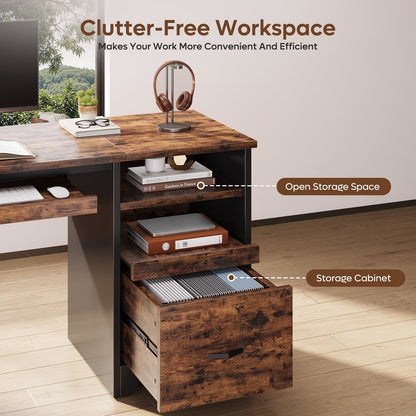 47 Inch Computer Desk with Storage File Drawer & Keyboard Tray, Home Office Writing Desk Work Study Table for Small Space, Rustic Brown