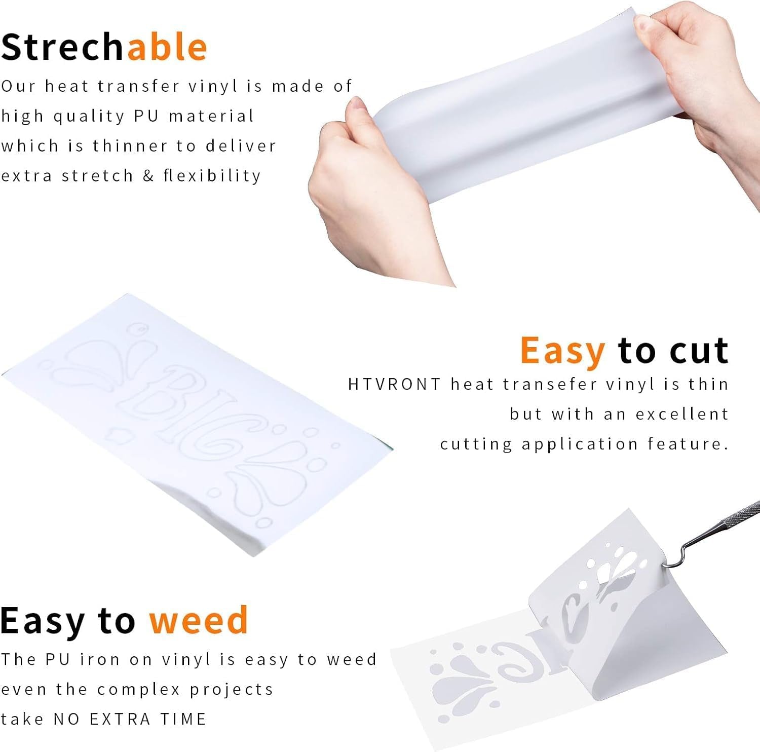 White HTV Heat Transfer Vinyl Bundle: 24 Pack 12"X12" Iron on Vinyl Sheets for T-Shirt (1 PTFE Sheet Included), PU HTV Easy to Cut & Weed for Heat Design