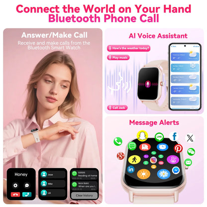 1.85-Inch Men'S and Women'S Smartwatch Fits for Android and Iphone Devices with Fitness Tracker, Pedometer, Answer/Call/120 Sport Modes, IP68 Waterproof Fitness Watch (Pink)