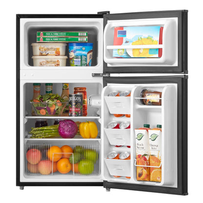 3.2 Cu Ft Two Door Mini Fridge with Freezer, Black, E-Star, ARM32D5ABB