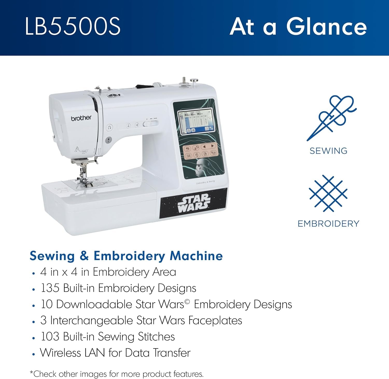 Brother LB5500S Star Wars 2-In-1 Combo Sewing & Embroidery Machine, 4" X 4" Embroidery Area