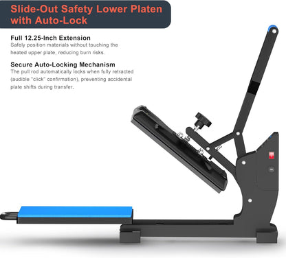 Delclynee 15" X 15" Slide Out (12.25") Heat Press Machine for T Shirts, Clamshell Pull Out Lower Platen, Industrial-Quality Digital Sublimation Printer for Heat Transfer Vinyl