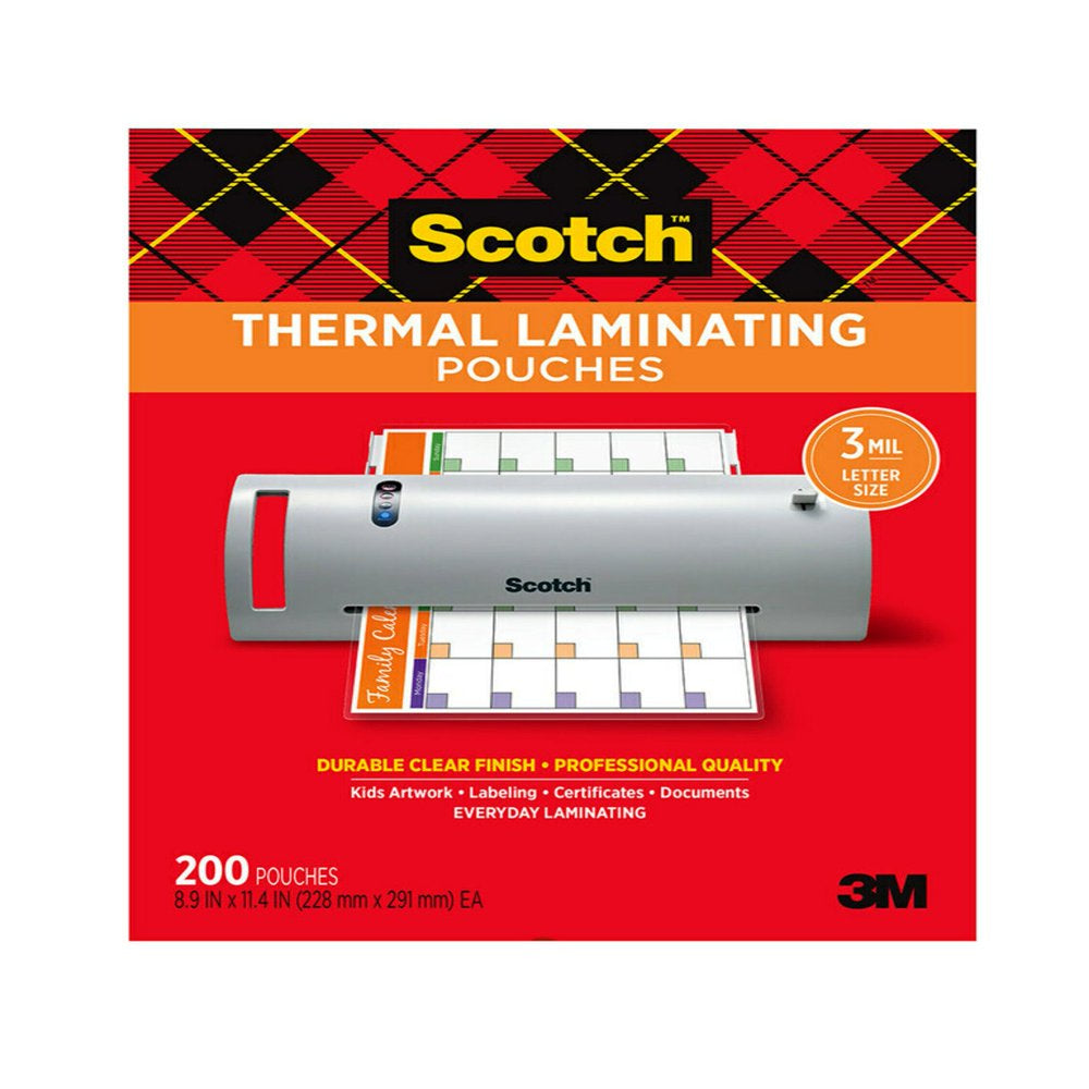 Thermal Laminating Pouches, 200 Count, 8.5" X 11", 3 MIL Thick