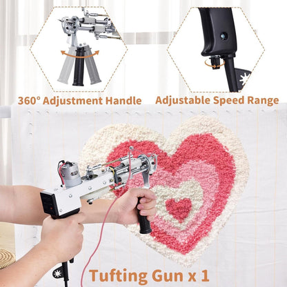 Rug Tufting Frame,100W Rug Tufting Guns with Carpet Trimmer Kit,Cut Loop Pile Carpet Guns& Carving Clippers, Rug Maker Machine Starters Kit& Trimmer& Cloth& Yarn(Olive Black)