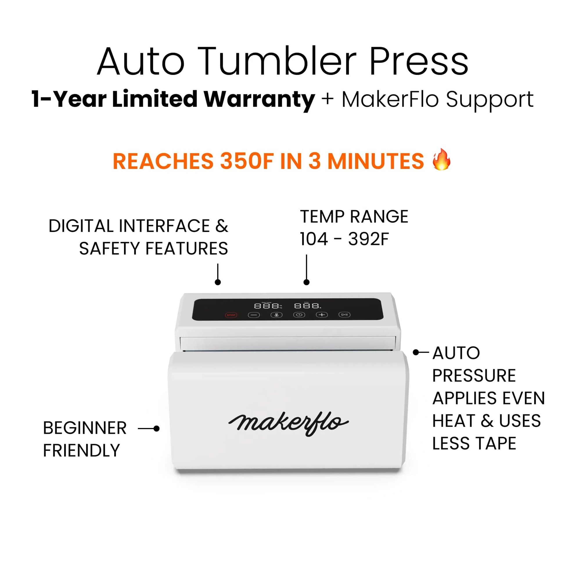 Makerflo Automatic Tumbler Heat Press Machine – Auto Heat Press for Sublimation Tumblers, Mugs & Cups – Fast Heating Smart Mug Press with Even Heat Distribution – Heat Press for Tumblers & Drinkware