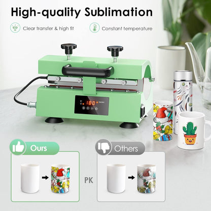 Tumbler Heat Press Machine,110V Auto Timer Cup Mug Heat Press Machine for 11-30Oz Sublimation Straight Tumbler Bottles,Ceramic Mugs,Glass Cans Heat Transfer Print with Temp&Timer Setting(Mint)