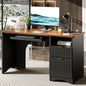 55" Computer Writing PC Desk Home Office with Power Outlets Keyboard Tray and Storage Drawers, Black