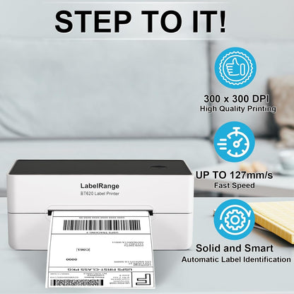 Ecommerce Shipping Label Printer, Thermal 4X6 Label Printer, 300 DPI, Bluetooth & USB, Compatible with Ios, Android, Windows, USPS, Pirate Ship, Shippo, Amazon, Ebay, Shopify