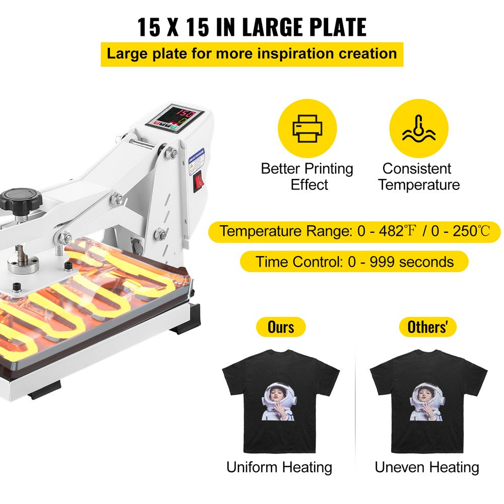 Heat Press Machine, 15"X15" Swing Away T Shirt Pressing Machine Multifunction, High Pressure Heat Press Machine, Power Digital Industrial Sublimation Printer for Heat Transfer Viny