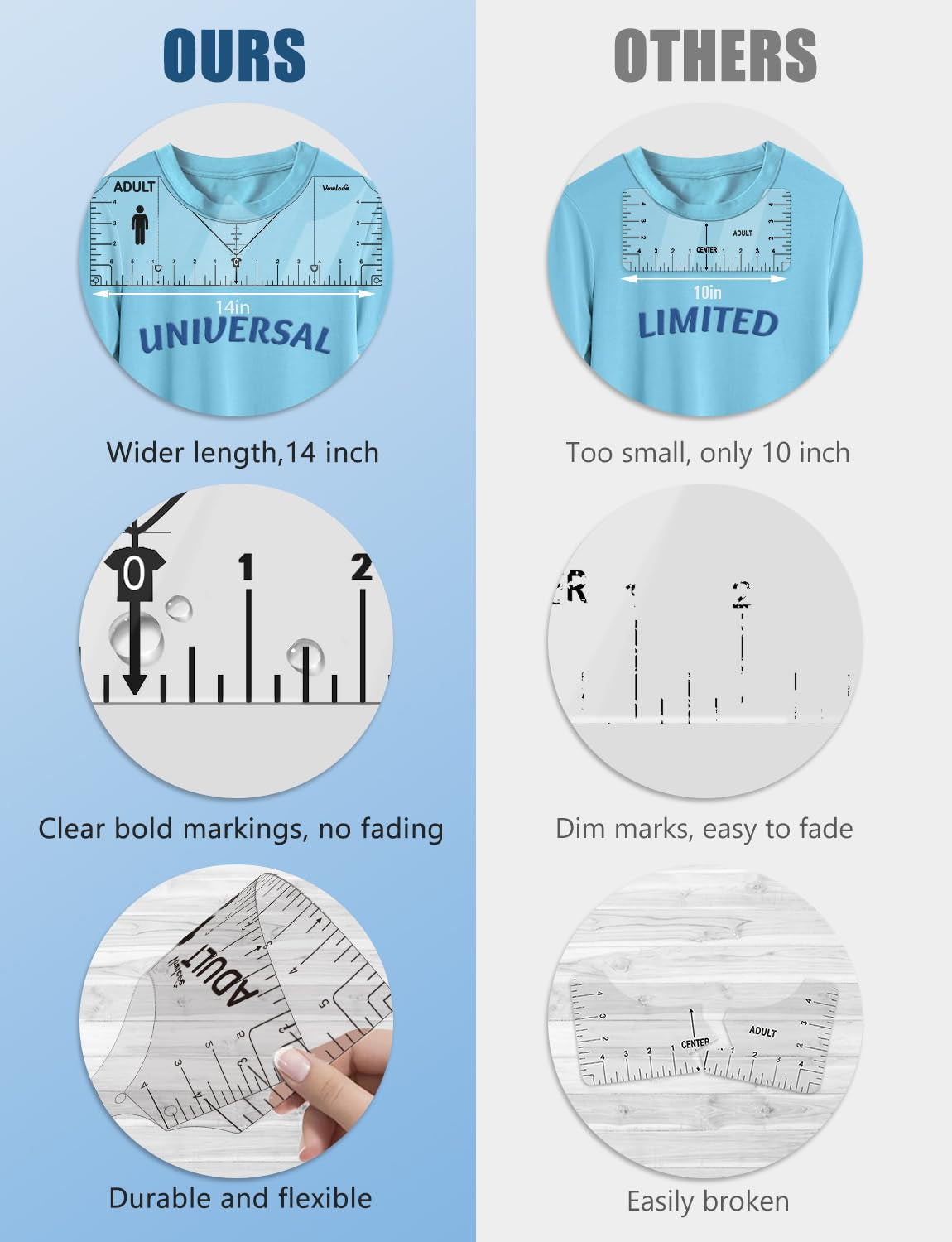 Vowlove T-Shirt Ruler for Precise Alignment, Center & Left Chest Placement Tool for Shirt Making, Compatible with Cricut, Heat Press, HTV, Vinyl, DTF, Sublimation
