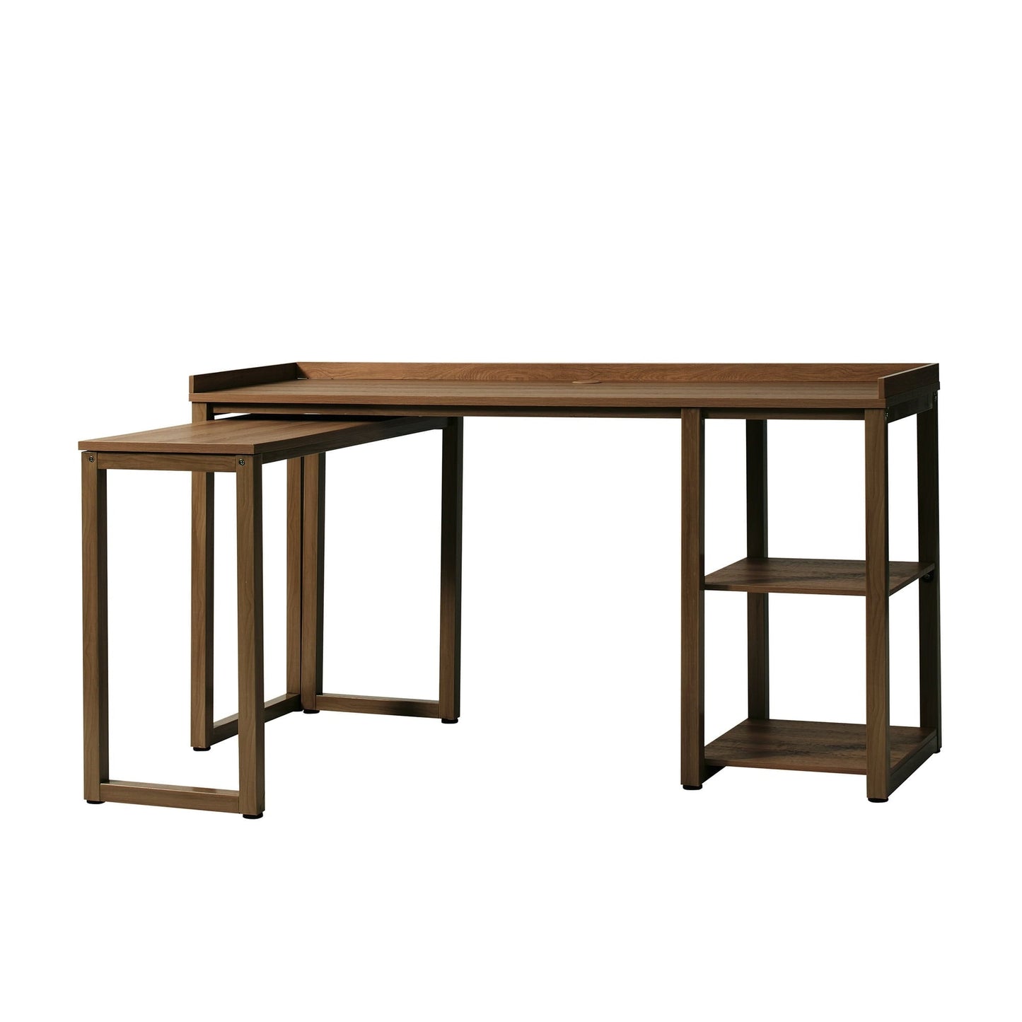 Ezra Modular L Desk with 2-Cube Storage, Walnut Finish