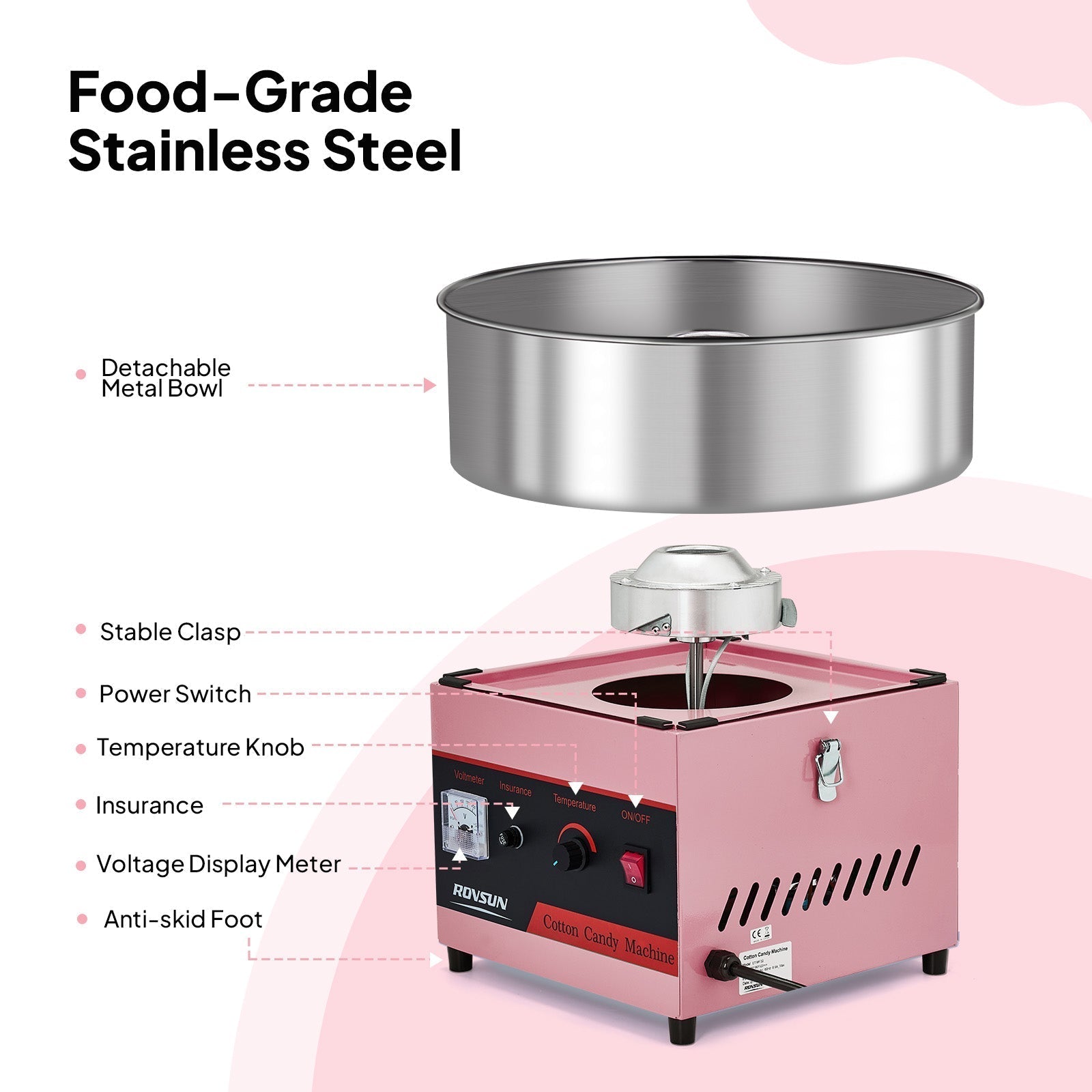 15" Cotton Candy Machine Maker Commercial Candy Floss Maker Stainless Steel